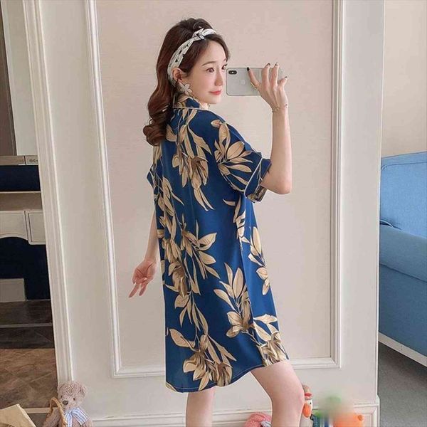 

spring summer silk short womens sleepwears sleepshirt long print nightgown shirt girl outwear nightdress, Black;red