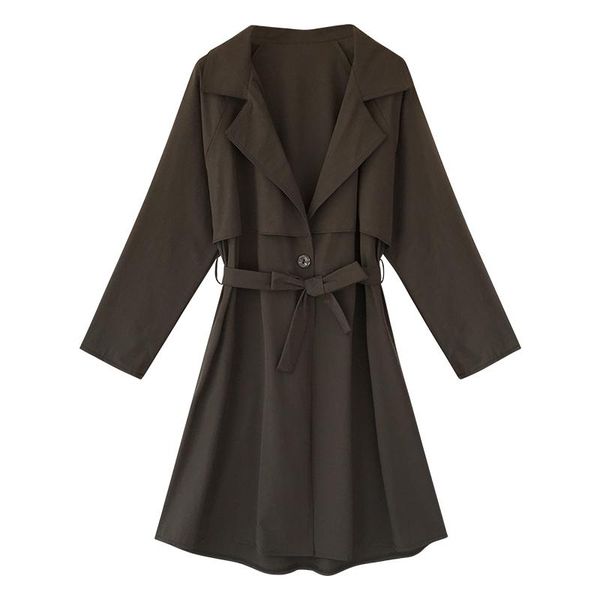 

women's trench coats b4122 2021 spring autumn fashion temperament loose thin section windbreaker coat wholesale, Tan;black