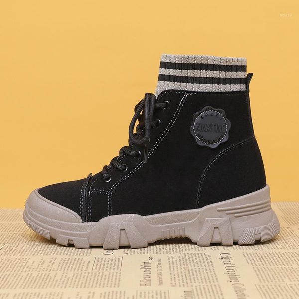 

boots women army ladies motorcycle boot elasticity fashion sock shoes ankle non slip tooling female platform short booties1, Black