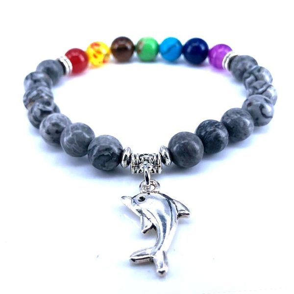 

charm bracelets 7 chakra bracelet men natural map stone beads mermaid starfish conch sea life for women jewelry b18098, Golden;silver