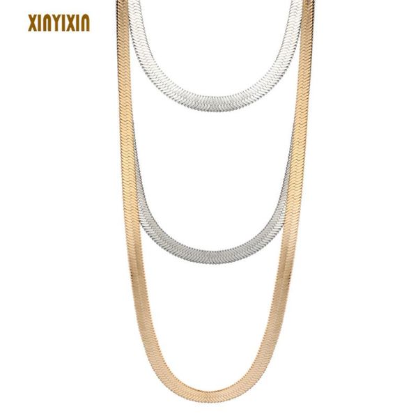 

statement gold color blade necklace for women three layered chain shiny alloy long collier 2021 fashion jewelry gifts chains, Silver