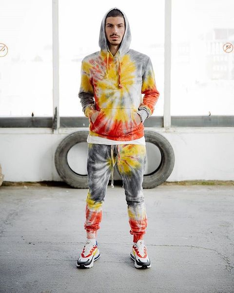

tracksuits fashion movement men's sweater suit ins sports long sleeve hooded pullover tie dye personalized gradual change, Gray