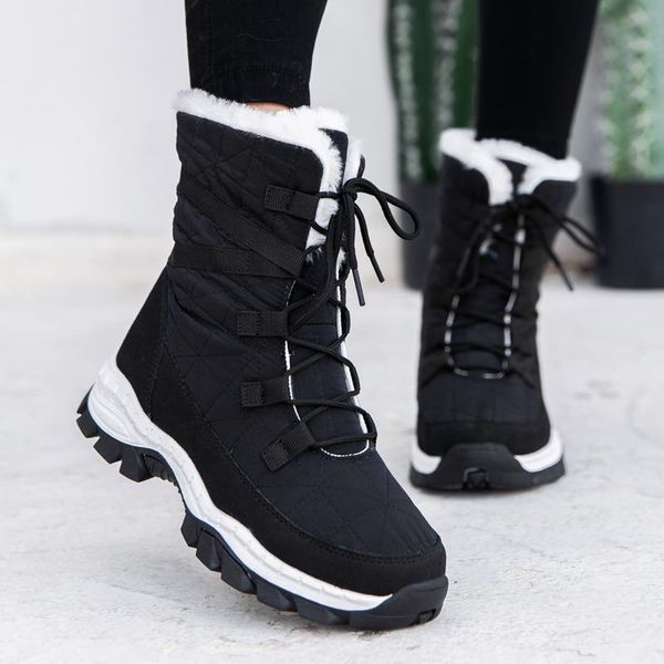 

boots women platform snow warm thick plush waterproof non-slip fashion winter shoes, Black