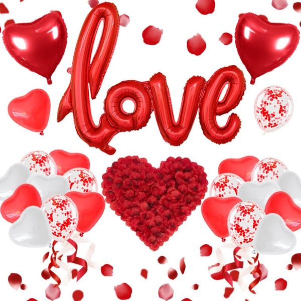 

party decoration valentine's day balloon love letter balloons candles rose petals red heart white confetti