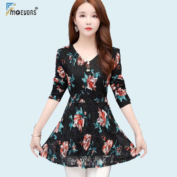 

women's blouses & shirts winter basic warm velour inside women a line belly design tunic peplum floral printed vintage lace o819, White