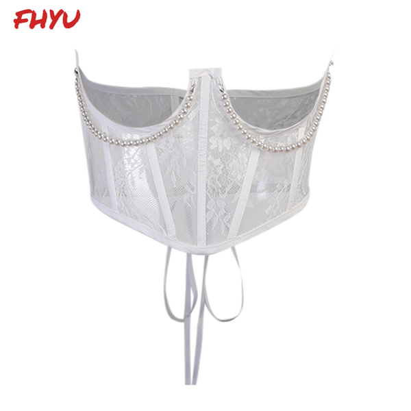 

belts fhyu pearl white lace women corset s-l fashion slim gauze perspective bandage girdle waist clip female corsets, Black;brown
