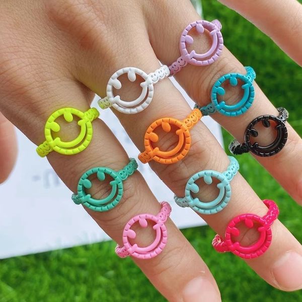 10 pz moda coreana semplice simpatico smalto faccina per le donne al neon estivo dichiarazione anelli aperti gioielli