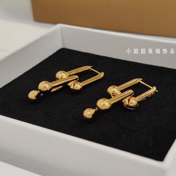 

stud metal chain u-shaped bamboo dual-use detachable retro premium earrings, Golden;silver