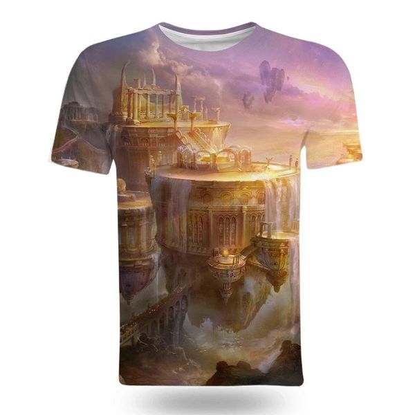 

men's t-shirts summer short sleeve 3d printed design landscape concept casual fashion print round collar tee, White;black