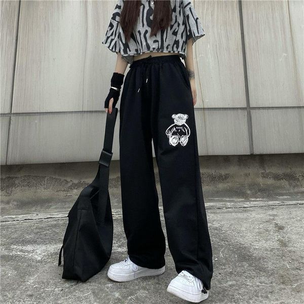 

women's pants & capris mingliusili bear print wide leg pant fashion korean style sweatpants women high waist streetwear loose casual, Black;white