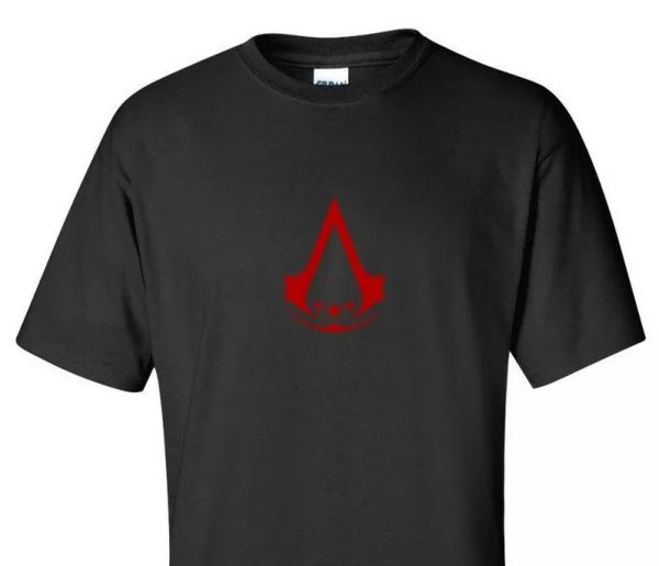 

american brotherhood of assassins red logo creed gamer black t-shirt, White;black