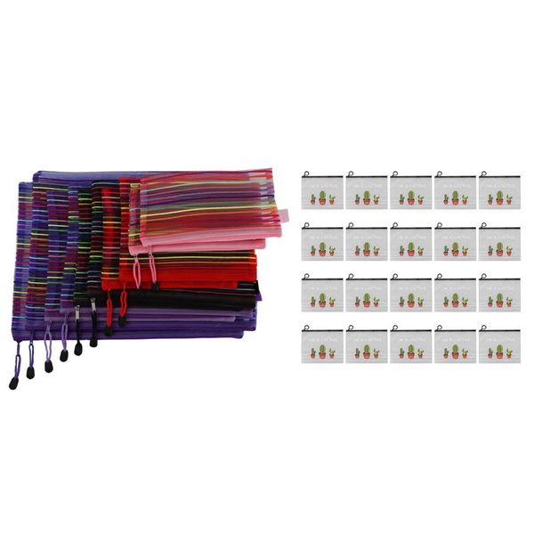 

pencil bags 10 pieces random color mesh zipper pouch & 1set cute fresh and transparent frosted cactus storage bag