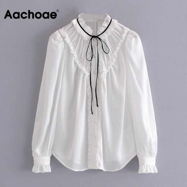 

chic white shirt women bow neck vintage blouse butterfly sleeve stylish ladies spring autumn chemise femme 210413