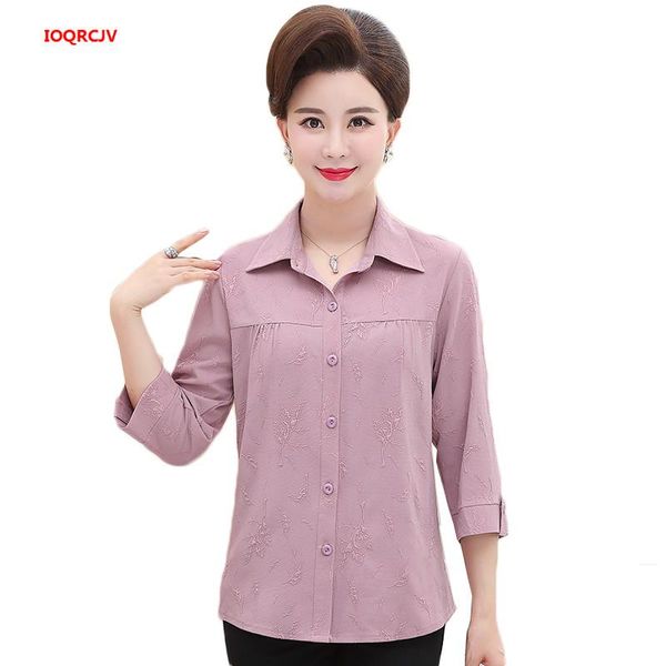 

women's blouses & shirts plus size 4xl middle age women blouse 2021 spring summer mother three quarter sleeves shirt blusa female thin, White