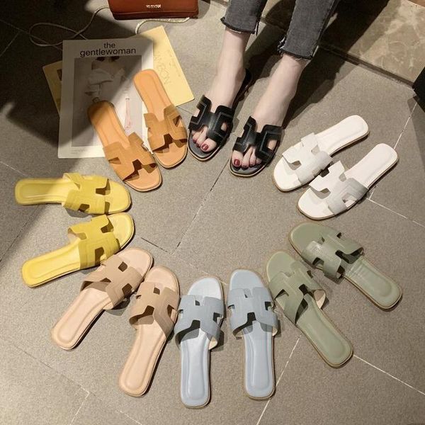 

slippers style women summer fashion outer wear flat beach shoes comfortable one-word sandals and women's, Black