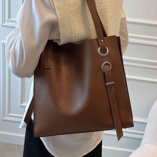 

evening bags big leather tote women's brand handbag high capacity vintage shoulder travel hand lady solid color shopper lf10