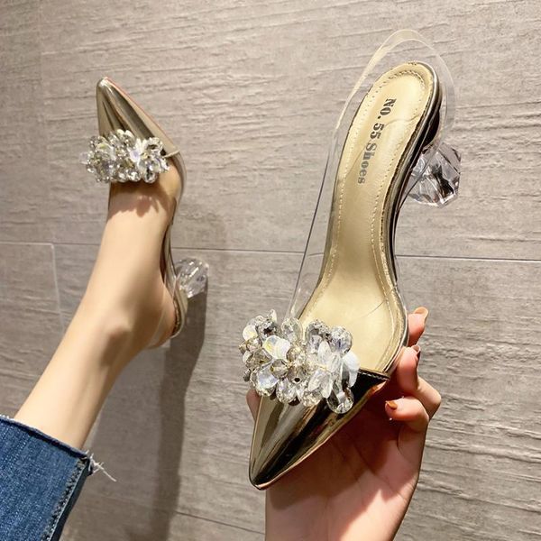 

sandals pointed for women shallow mouth high heels rhinestone wedding shoes party transparent women's, Black