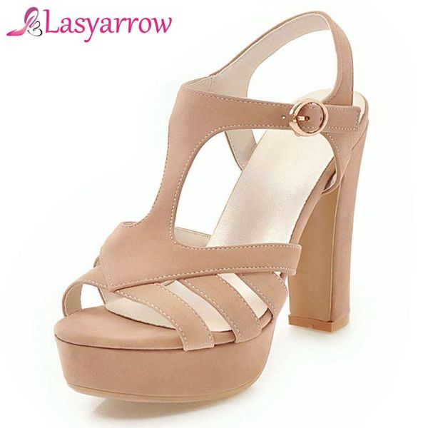 

lasyarrow gladiator shoes woman peep toe casual cut outs platform thick high heels summer sandals big size 32-43 rm466, Black