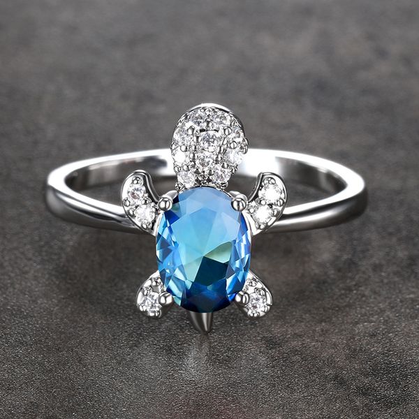 Azul roxo oval zircão arco-íris de pedra anéis de tartaruga para mulheres vintage moda jóias multicolorido cor prata cor anel animal atacado