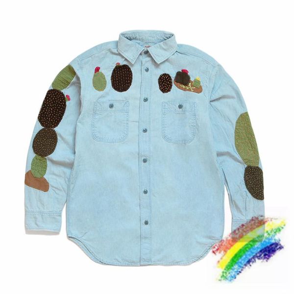 

men's casual shirts 2021fw kapital work men women 1:1 cactus embroidery vintage long sleeve shirt oversize blouse, White;black