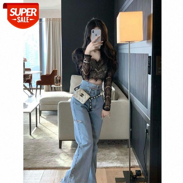 

[women's legs] double-belt a4 waist, pants type, one j stick, meat-covered waist jeans, wide-leg pants, women #me4u, Black;white