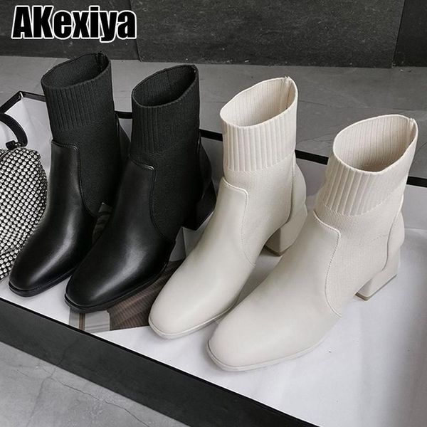 

boots woman 2021 ladies casual stretch fabric socks fashion cross-tied women shoes platform bc1435, Black