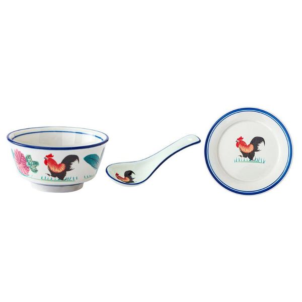 

bowls 3pcs ceramic bowl soup ramen household noodles (assorted color)