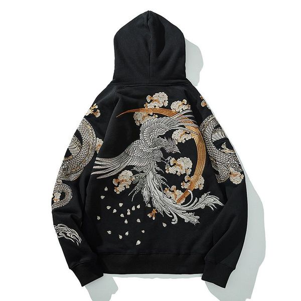 

men's hoodies & sweatshirts high street black loose long sleeve streetwear phoenix dragon sakura embroidered fashionable men boys pullo