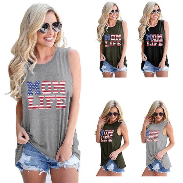 

women's tanks & camis american flag mom life letter print women tank mothers day independenceÂ day summer long ladies harajuku cloth, White