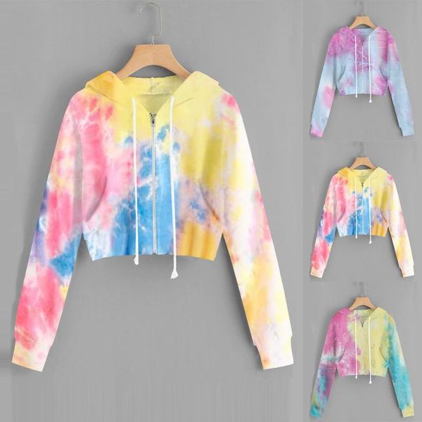 

women's hoodies & sweatshirts tie-dye print ladies hoodie sweatshirt women fashion long sleeve zipper pocket hooded sweetshirts pullov, Black
