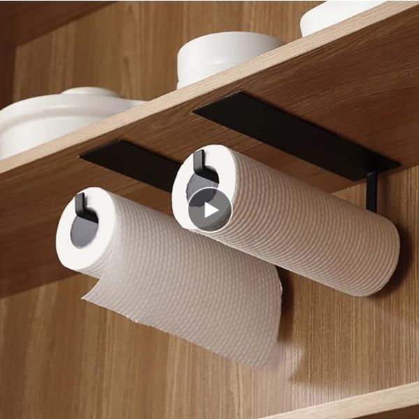 

hooks & rails roll paper cling film rack wall-mounted kitchen storage racks carbon steel cabinet hanging lazy rag holders