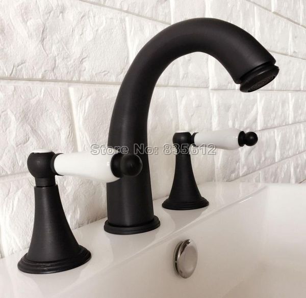 

bathroom sink faucets widespread faucet black oil rubbed bronze wash basin mixer taps dual ceramic handle bathtub whg057