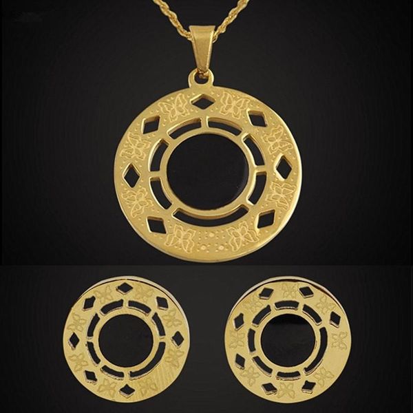 

earrings & necklace arrivals gold color circle round geometric stud set women wedding party exquisite jewelry, Silver