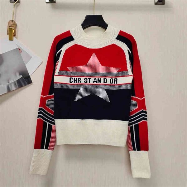 

european goods autumn and winter new ski series contrast color five pointed star letter geometric jacquard knitted sweater, Black;brown
