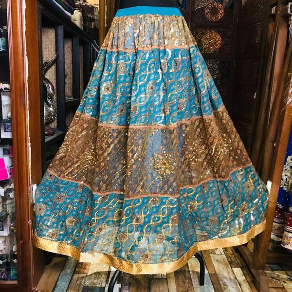 

skirts india embroidered beads embroidery sari half-body skirt, Black