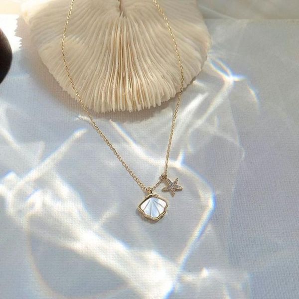 

pendant necklaces shell butterfly necklace for women vintage multilayer moon star charm choker boho jewelry, Silver