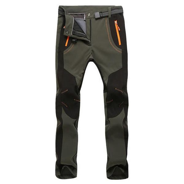 

men's pants winter snow stretch thicken men women soft shell waterproof windproof thermal trousers tactical fleece warm cargo pants5xl, Black