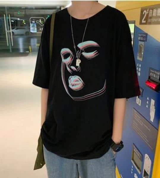 

summer short sleeve t-shirt for men fashion personalized printing loose cotton tshirt man casual 2tpge, White;black