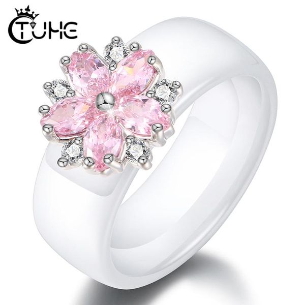 

cluster rings female pink crystal geometric ring good quality healthy ceramic promise wedding engagement for women fast, Golden;silver