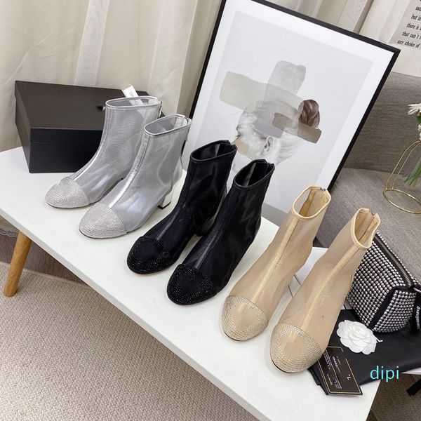 

2021boots boot women's shoes short boo martin cool thick heel rhinestone zip high-heeled sandals gauze and versatile, Black