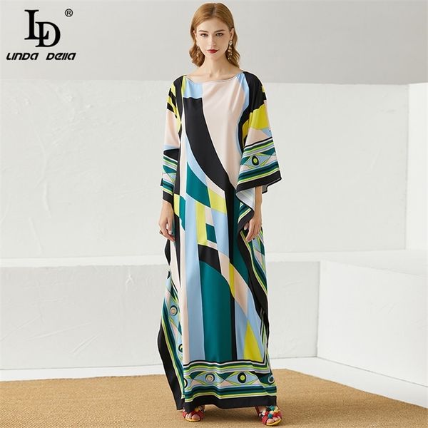 

summer runway bohemian loose long dress women batwing sleeve ruffles printed elegant party robe gowns 210522, Black;gray