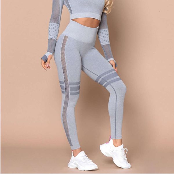 

seamless tracksuits yoga pants women's long high waist candy color running hip lifting fitness outdoor sports, Gray