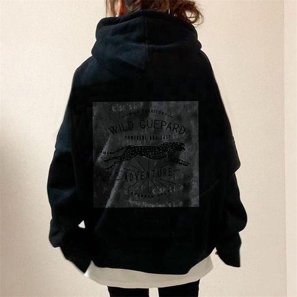 

2021 women's autumn new casual plush thickened letter printed hoodie, Black