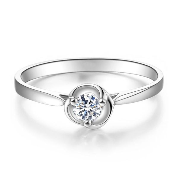 

au585 white gold ring women wedding anniversary engagement party 3 claw round moissanite diamond elegant cute trendy cluster rings, Golden;silver