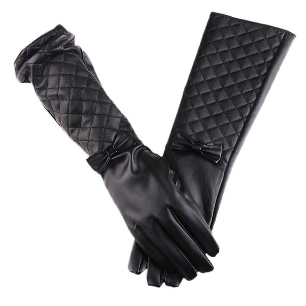 

five fingers gloves women' long leather winter elbow etiquette party length full-finger s2323, Blue;gray
