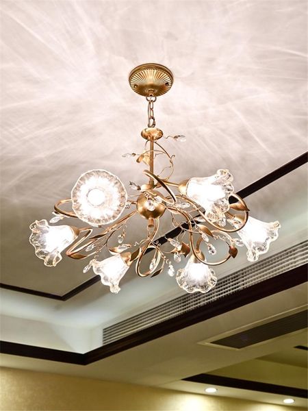 

american luxury gold flower chandeliers lights retro dining room french idyllic living bedroom glass hanging lamps lighting