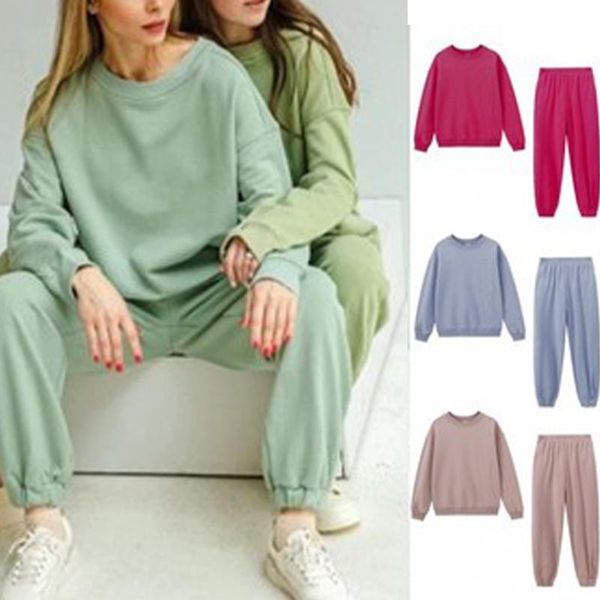 

women's two piece pants autumn winter set women o-neck sweatshirt and suit female casual tracksuits loose sweatpants streetwear 2021, White