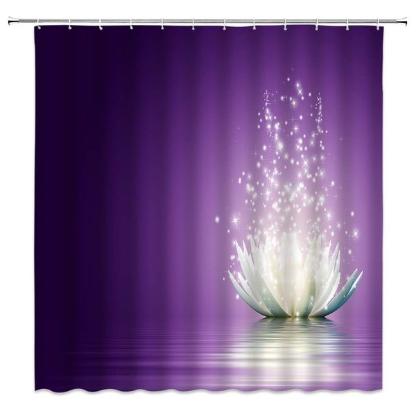 

magic lotus shower curtain,glowing waterlily floral fantasy oriental zen spa theme print fabric bathroom decor,hooks included,71