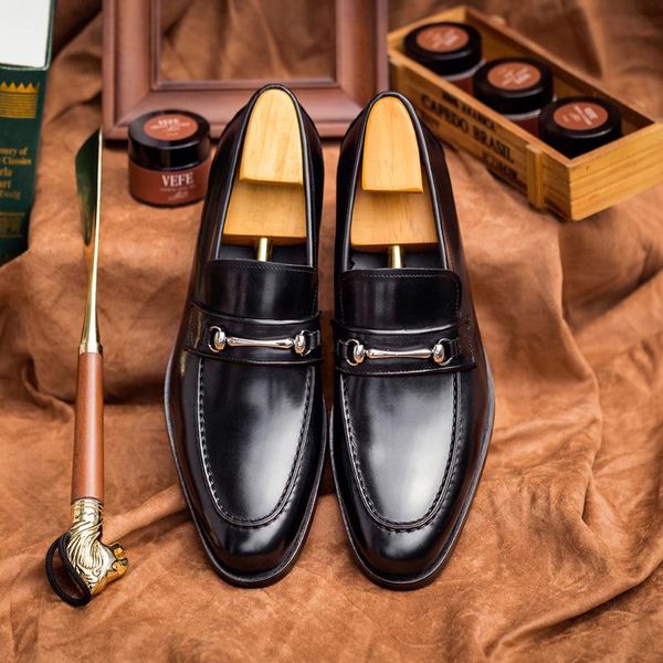 

fashion black color slip-on genuine leather mens loafers shoes luxury dress