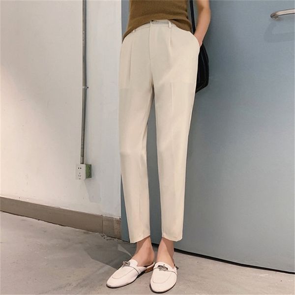 

casual brief gentle lady chiffon thin all match straight summer high waist trousers loose solid chic harem pants 210416, Black;white
